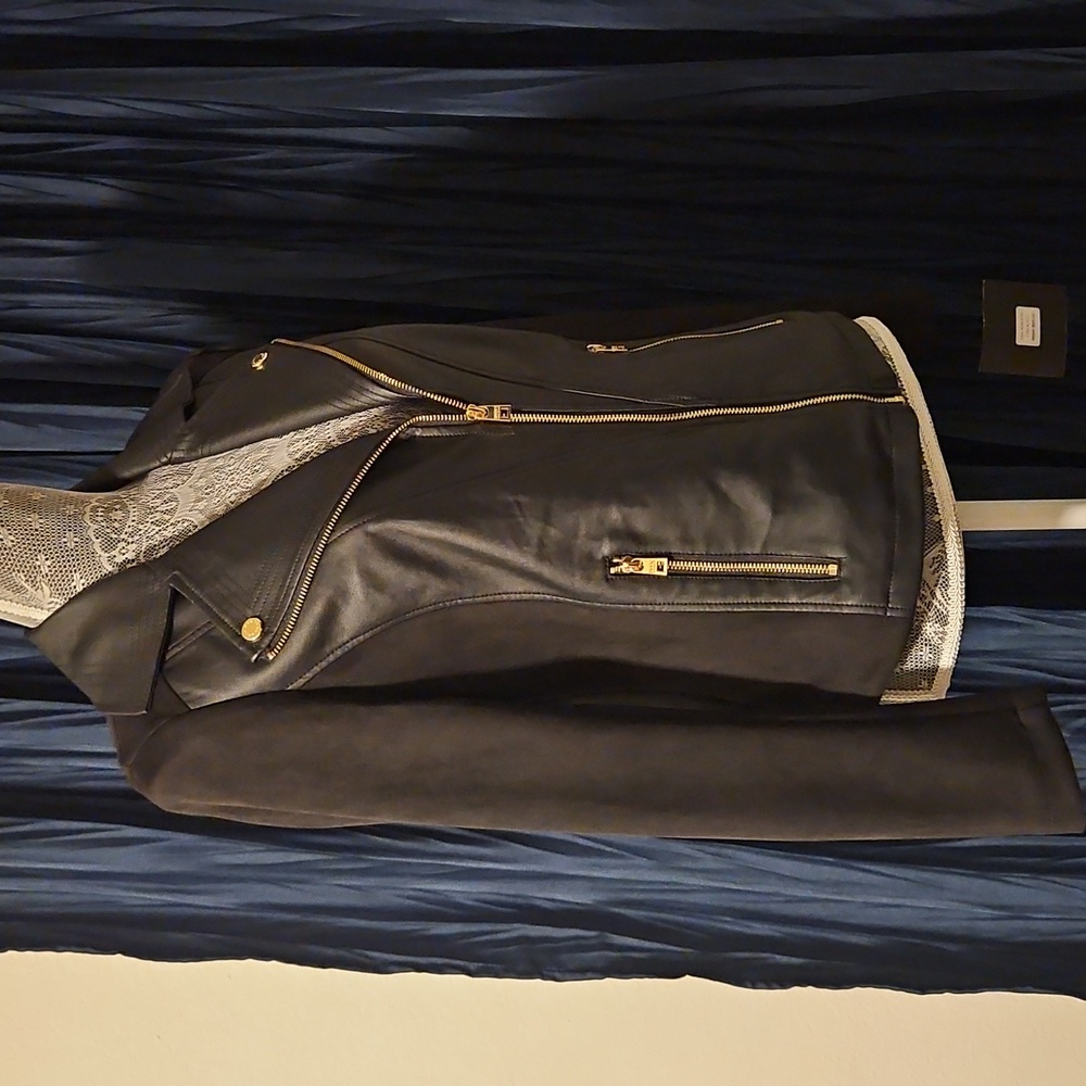 Marc New York Black Faux Leather Biker Jacket sz Small - Picture 3 of 13